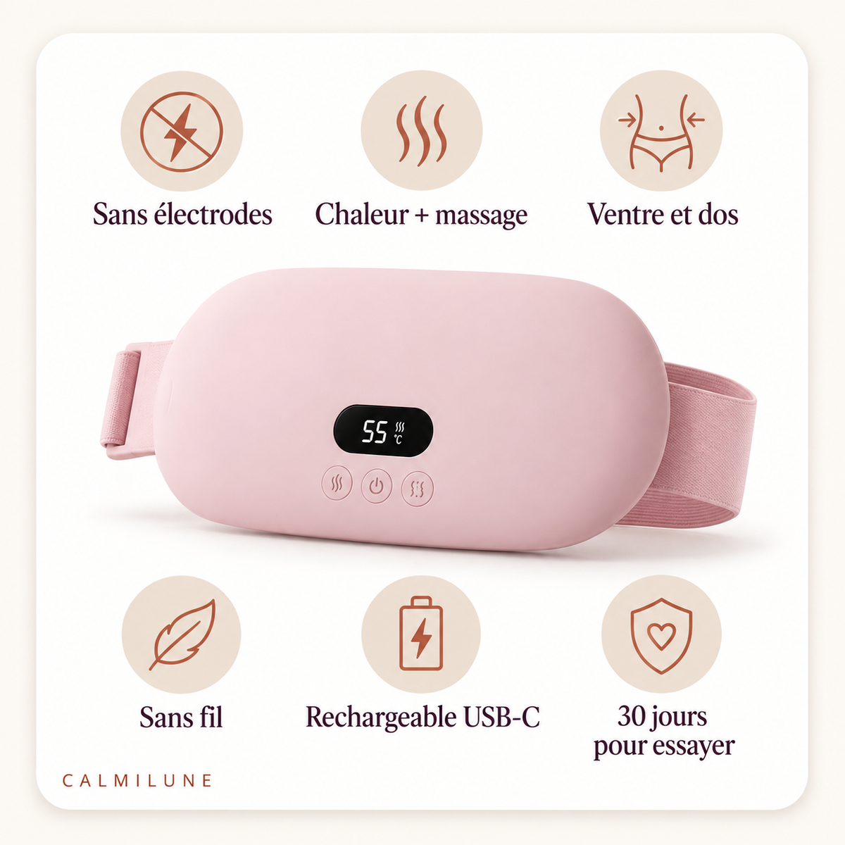 Ceinture chauffante Calmilune avec affichage digital